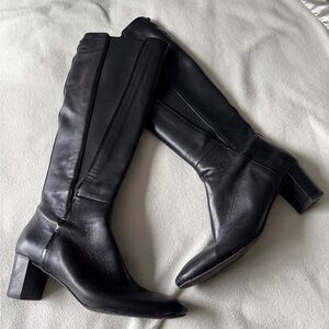 Donald Pliner Black Knee High Leather Boots with Block Heel